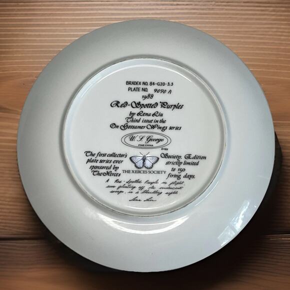 Vintage Lena Liu Red Spotted Purples Collector Plate 9090A 8.5" W.L. George 1988 - Picture 2 of 5